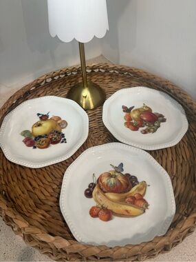 Rosenthal White Dessert Plates with Colorful Fruit Motifs - Set of 3